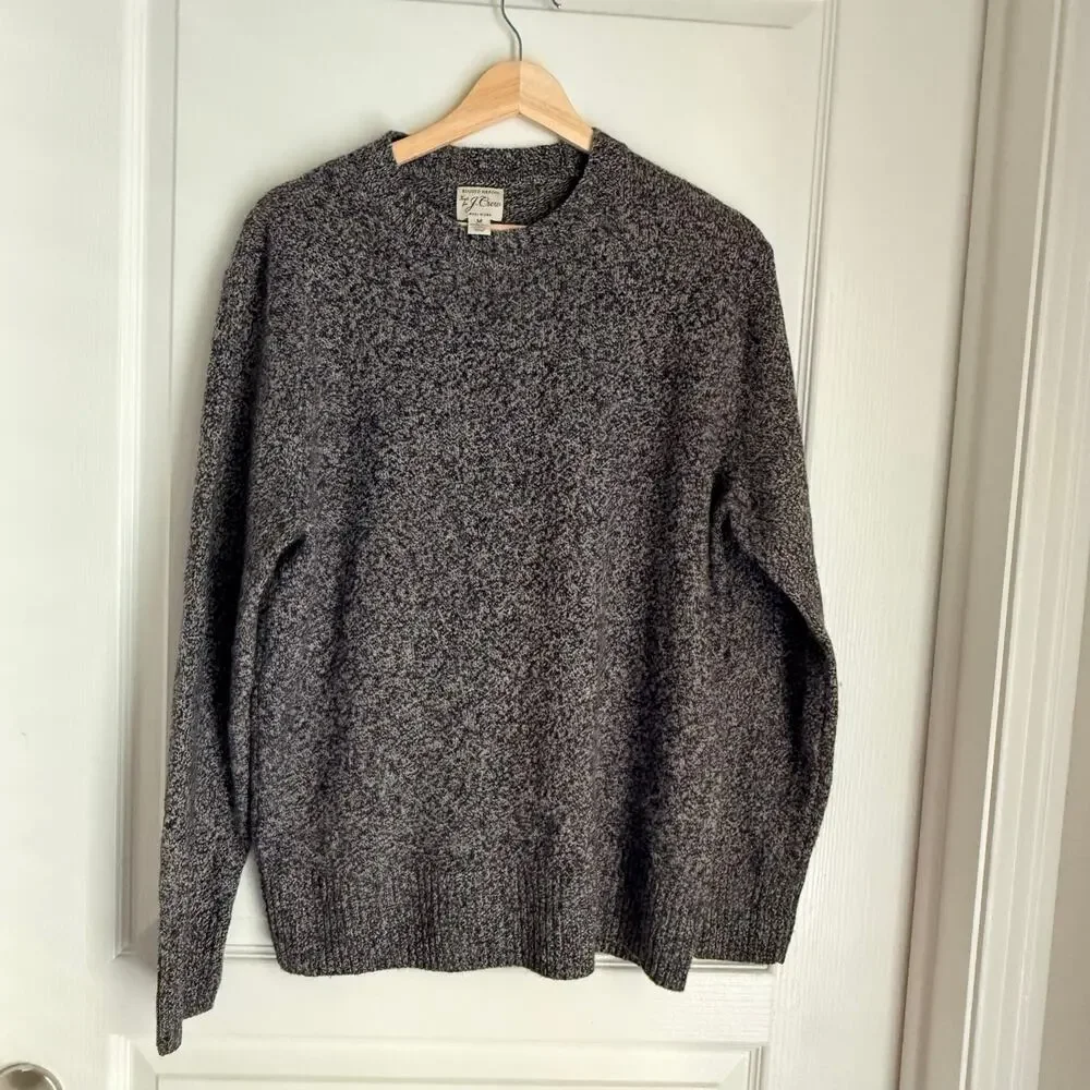 J. Crew Sweater Men's M Rugged Merino Wool Blend Crewneck Knit Gray Heathered